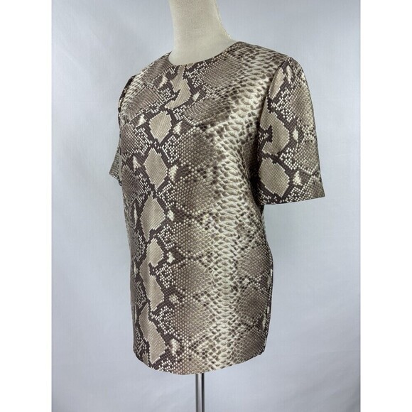 Tory Burch Snakeprint Snake Reptile Animal PrintBlouse Top Tan Cream 4 Wool Silk - Picture 1 of 9